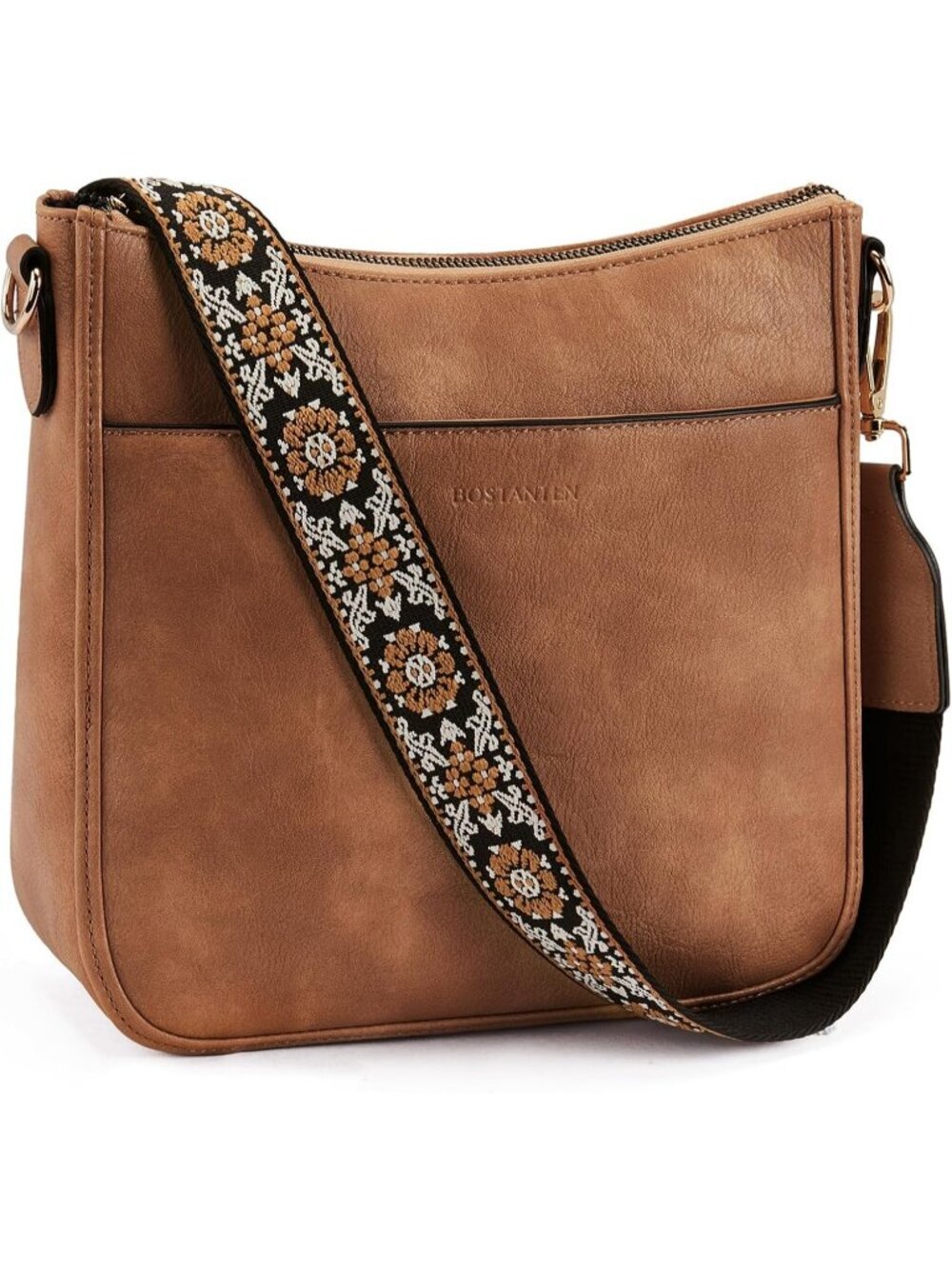 Women's Brown Vegan Leather Crossbody Bags Trendy Wide Shoulder Strap Hobo Bags